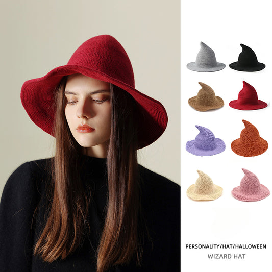 Beaira Halloween Vintage Wool Knit Hat Women's Witch Hat Dress Up Party Masquerade Hat Holiday Decoration Accessories