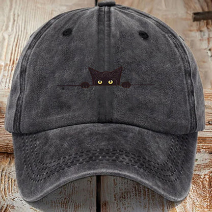 Beaira Cute cat printed baseball cap, washed and worn, men's and women's duckbill cap, soft top sun hat