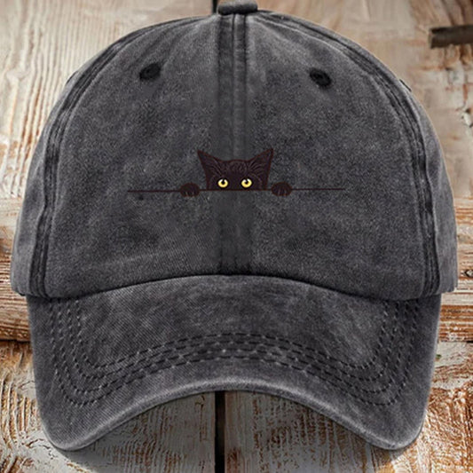 Beaira Cute cat printed baseball cap, washed and worn, men's and women's duckbill cap, soft top sun hat