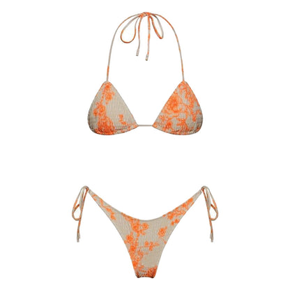 Beaira Sexy Micro Bikini Side Tie Thong Two-Piece Swimwear Halter Swimming Suit For Women Floral Print Biquini Ladies Bathing Suit