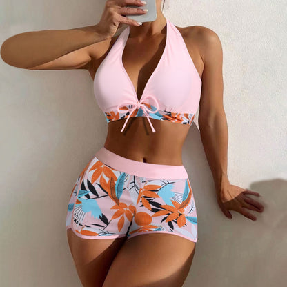 Beaira Shorts Bikinis Set High Waist Swimsuit Women Swimwear 2 Pieces Plant Print Bathers Bathing Swim Suit Beachwear
