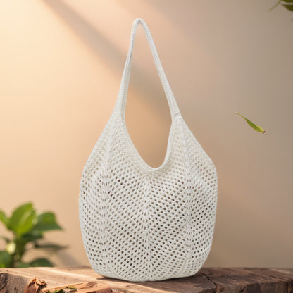 Beaira Women Hollow Summer Bag Solid Color Aesthetic Hobo Bag Large Capacity Knitted Tote Handbag Ladies Daily Handbag