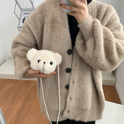 Beaira Children Cute Bear Plush Shoulder Bag Cartoon Messenger Bags Kawaii Plush Purses little Girls Stuffed Animals Backpack For Kids