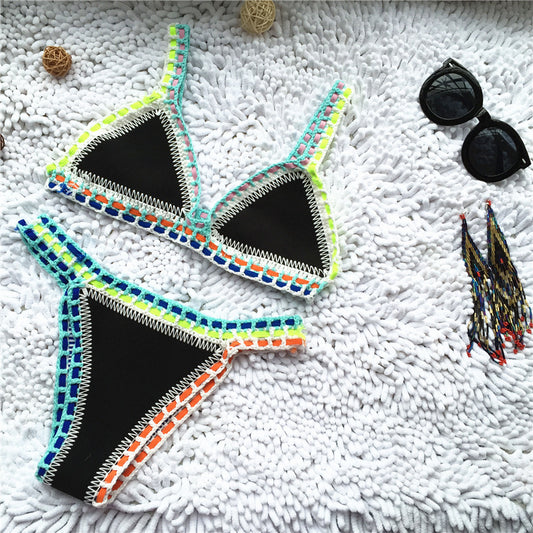 Beaira Micro Bikini Women Handmade Crochet Knit Swimwear Halter Patchwork Bathing Suit Swimsuit Biquini Thong Bikini traje de bano