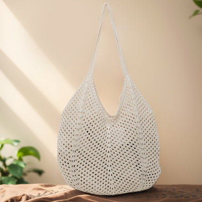Beaira Women Hollow Summer Bag Solid Color Aesthetic Hobo Bag Large Capacity Knitted Tote Handbag Ladies Daily Handbag