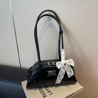 Beaira Women Simple Shoulder Bag PU Leather Bow Small Underarm Bag Solid Color Travel Underarm Handbag Girls Outdoor Daily Bag