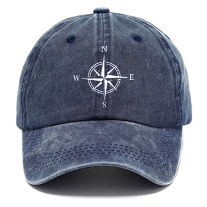 Beaira Washed cotton compass printed hat, vintage dad hat, men's retro baseball hat, soft top sun hat