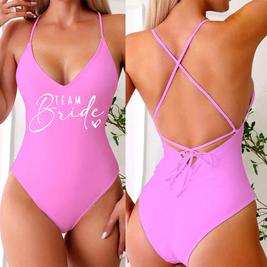 Beaira Pink Gold Print One Piece Swimsuit Team Bride Love Sexy Bathing Suit Padded Swimwear Women Bikini Bachelor Party Swim Beachwear