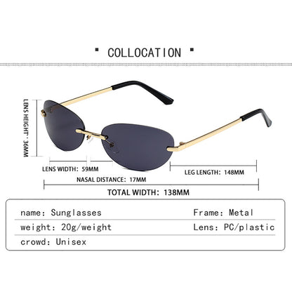 Beaira Trendy Y2K Frameless Oval Sunglasses Vintage Style UV400 Protection Goggles Men Women Fashion Sun Glasses Outdoor Shades