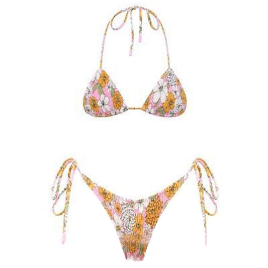 Beaira Sexy Micro Bikini Side Tie Thong Two-Piece Swimwear Halter Swimming Suit For Women Floral Print Biquini Ladies Bathing Suit