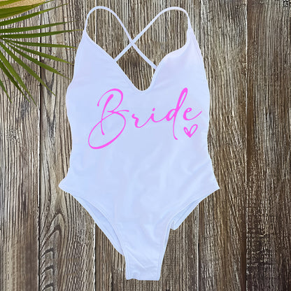 Beaira Pink Gold Print One Piece Swimsuit Team Bride Love Sexy Bathing Suit Padded Swimwear Women Bikini Bachelor Party Swim Beachwear