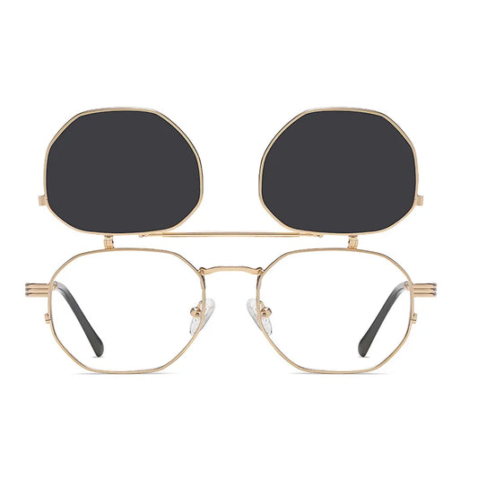 Beaira Vintage Steampunk Flip Pilot Sunglasses Retro Polygon Metal Sun Glasses for Men and Women Brand Designer Circle Oculos