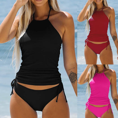 Beaira Summer New Womens Swimsuit Neck Hanger Sleeveless Backless Crop Tops Solid Color Panties Bathing Suit Beachwear For Female