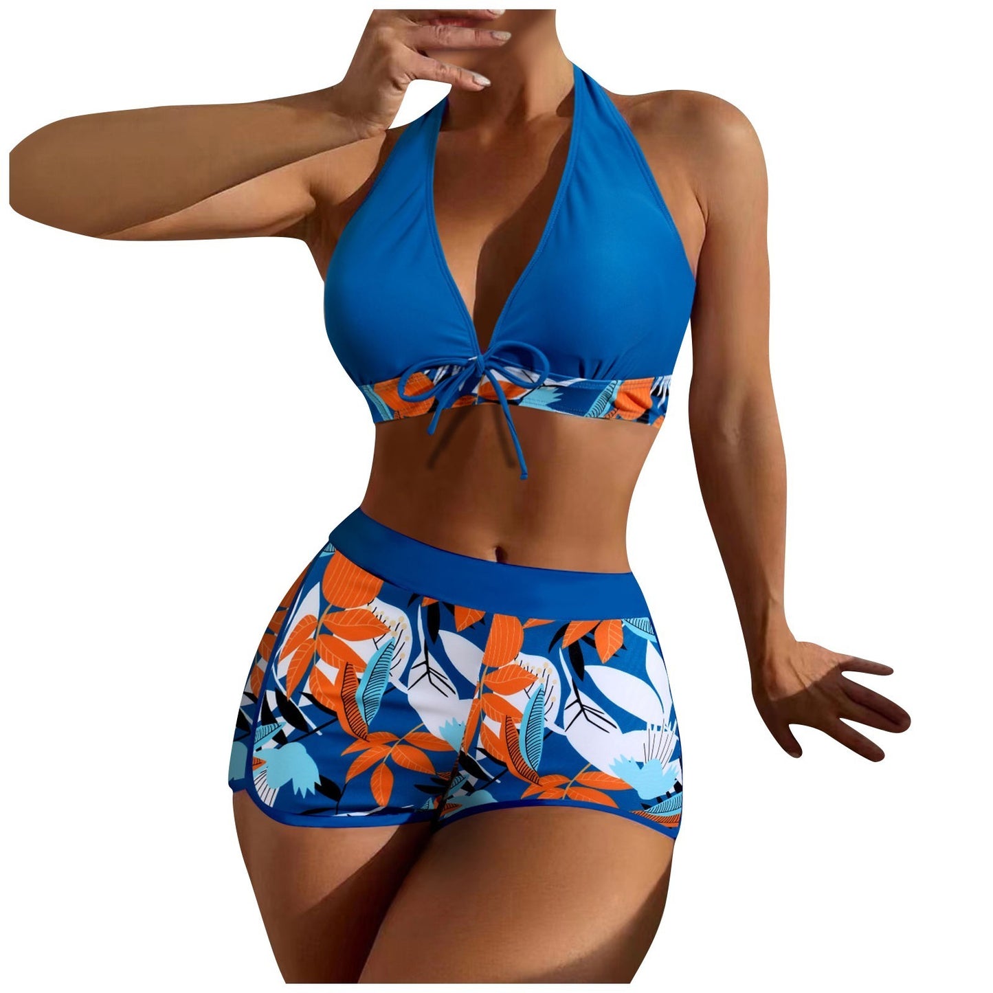 Beaira Shorts Bikinis Set High Waist Swimsuit Women Swimwear 2 Pieces Plant Print Bathers Bathing Swim Suit Beachwear
