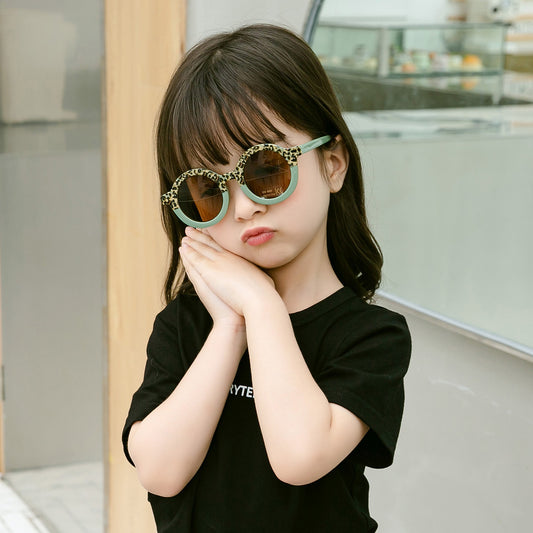 Beaira Children Cute Cartoon Round Sunglasses Girl Boy Leopard Double Color Vintage Sunglasses UV Protection Classic Kid Sun Glasses