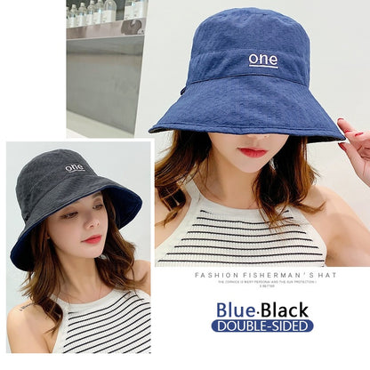 Beaira Womens ‘ONE‘ Letter Embroidery Double-Sided Cotton Bucket Hat
