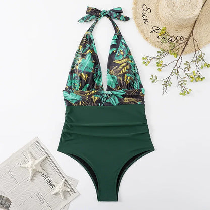 Beaira Fashion Printed One Piece Swimsuit Women Bathing Suit Sexy Bikinis Swimming Suits Ladies Beachwear Backless Lace Up Swimwear
