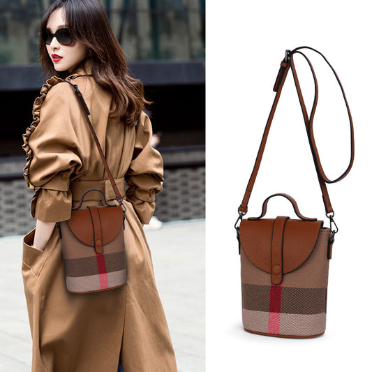 Beaira Fashionable women's mini bag plaid single shoulder crossbody bag canvas patchwork cowhide portable small bag