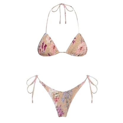 Beaira Sexy Micro Bikini Side Tie Thong Two-Piece Swimwear Halter Swimming Suit For Women Floral Print Biquini Ladies Bathing Suit