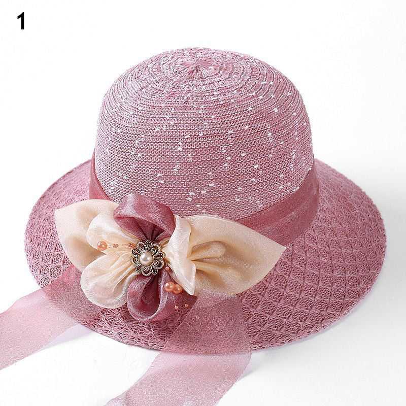 Beaira Women Straw Hats Sun Hats Straw Hat Ladies Panama Cap Sun Protection Wide Brim Ribbon Bowknot Girls Outdoor Summer Beach Sun Hat