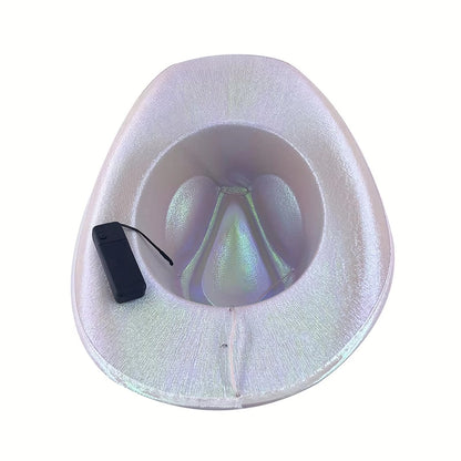 Beaira Lights Cowboy Cowgirl Hat with LED Light Up Cap Luminous Western Cowboy Hat Pearlescent Cowgirl Hat for Dancing Party Dress Up