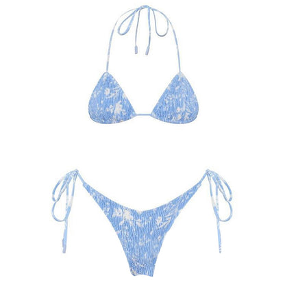 Beaira Sexy Micro Bikini Side Tie Thong Two-Piece Swimwear Halter Swimming Suit For Women Floral Print Biquini Ladies Bathing Suit
