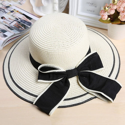 Beaira New Summer Women Sun Hat Casual Fashion Bowtie Fisherman Hat Straw Hat with Bow Ribbon Travel Beach Hat