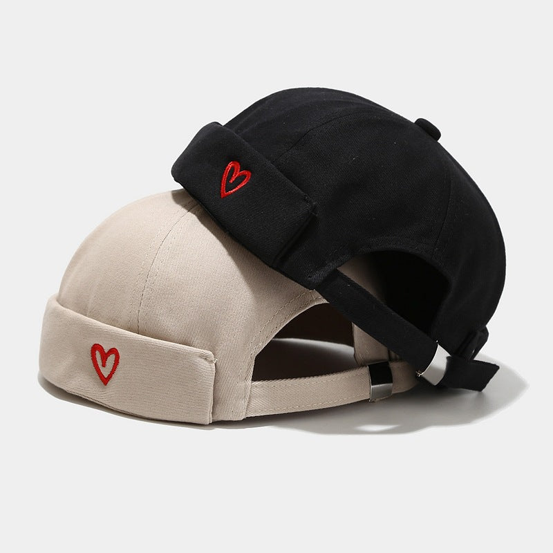 Beaira INS Literary Style Heart Love Label Docker Cap Vintage Brimless Hat Skullies Cap Beanie Hats Landlord Sailor Cap Men and Women