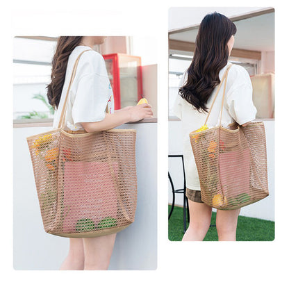 Beaira Mesh Beach Tote Womens Shoulder Handbag，Women's Portable Washing and Swimming Clothing Storage Bag