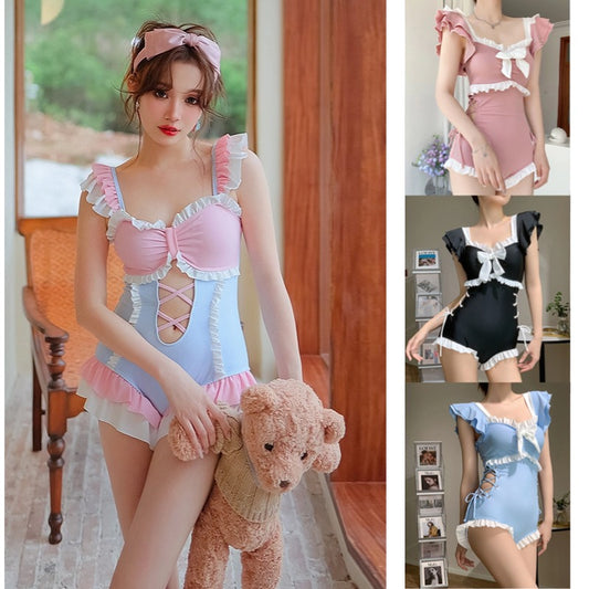 Beaira Cute Bow Swimwear Women Lolita Conservative One Piece Swimsuit Female Bathing Suits Bodysuit Girl's Holiday Beach Wear Body Suit