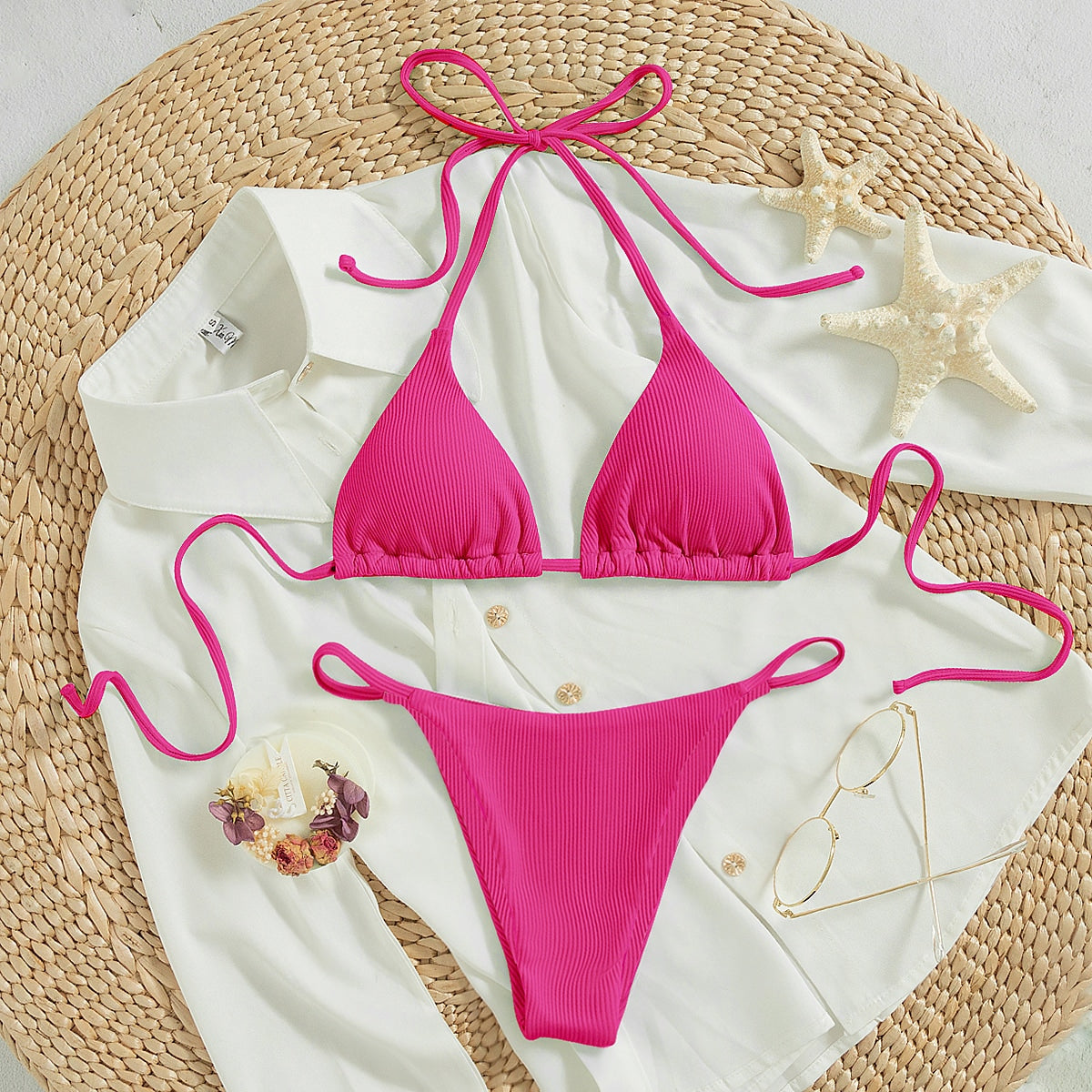 Beaira Summer pink bikini set sexy mature spring seaside photo shoot suitable for women