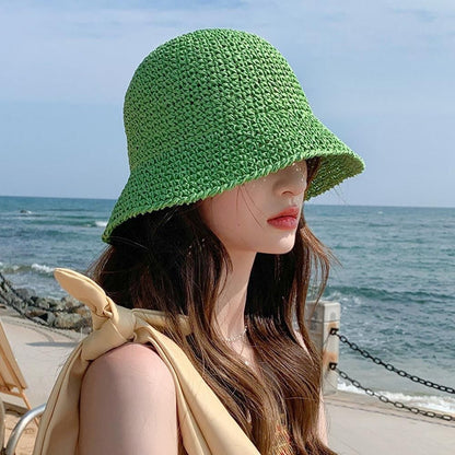Beaira New Summer Women Sun Hat Casual Fashion Bowtie Fisherman Hat Straw Hat with Bow Ribbon Travel Beach Hat