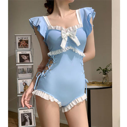 Beaira Cute Bow Swimwear Women Lolita Conservative One Piece Swimsuit Female Bathing Suits Bodysuit Girl's Holiday Beach Wear Body Suit