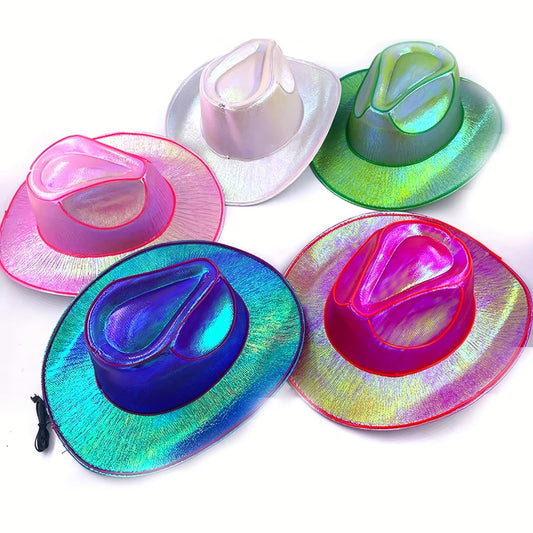 Beaira Lights Cowboy Cowgirl Hat with LED Light Up Cap Luminous Western Cowboy Hat Pearlescent Cowgirl Hat for Dancing Party Dress Up