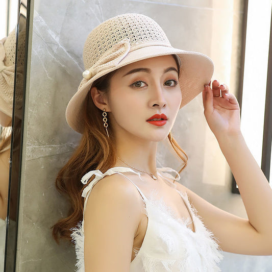 Beaira Women Straw Hats Sun Hats Straw Hat Ladies Panama Cap Sun Protection Wide Brim Ribbon Bowknot Girls Outdoor Summer Beach Sun Hat
