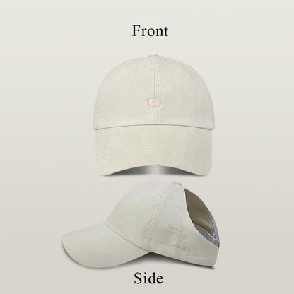 Beaira Children Girls Ponytail Baseball Caps Sun Hats Baseball Caps Adjustable Solid Color Love Heart Designs Peaked Caps Hat
