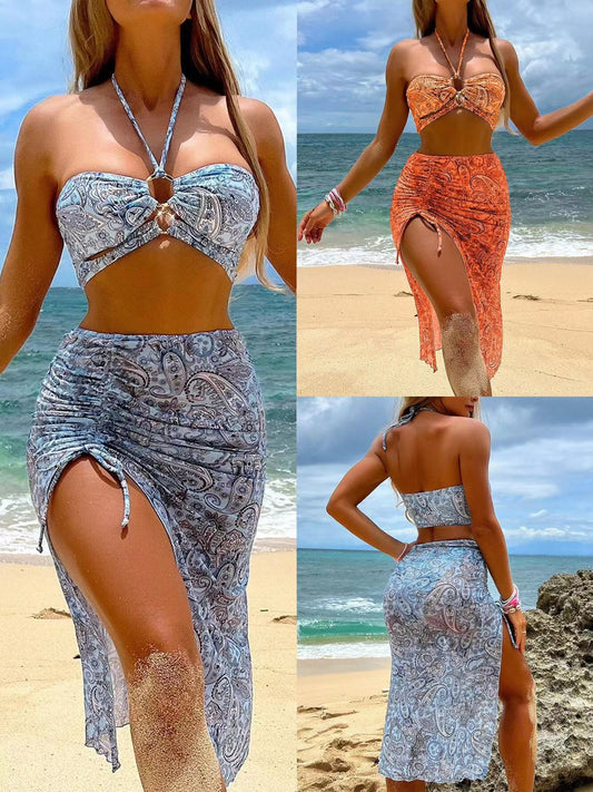 Beaira Women's Paisley Bikini Set With Skirt Sexy Bohemian Beach Dress Beachwear Two-Piece Swimsuit Cover-Up Summer Seaside Outfit