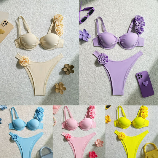 Beaira New Summer Bikini Set Women Swimsuit 3d Flower Designer Swimwear Backless Push Up Thong Bathing Suit Underwire Biquini