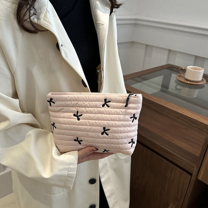 Beaira Cute Makeup Bag with Zipper Large Capacity Cosmetic Bag Embroidery Bow Wash Storage Bag