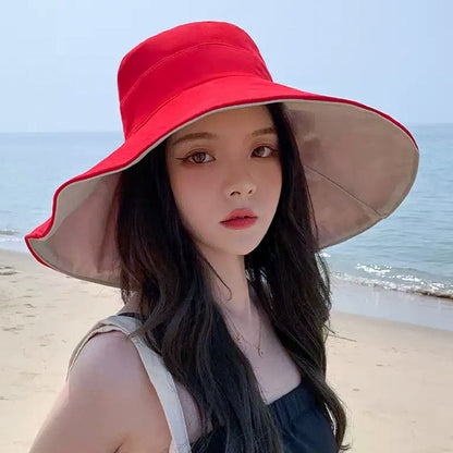 Beaira Anti-UV Big Brim Sunscreen Hats Caps Fisherman Cap Double-sided Foldable Bucket Hat for Women Girls Summer Sun Hat Visor
