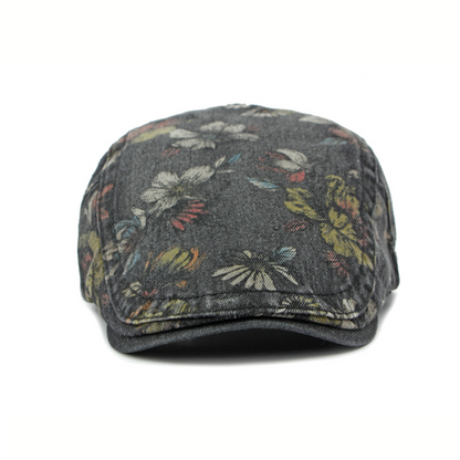 Beaira Ethnic Style Hat for Women Korean Style Fashion Washed Denim Beret British Retro Flower Peaked Cap Forward Hat for Men