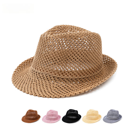 Beaira Unisex Summer Panama Hat Breathable Mesh Design Cotton-Polyester Material Compact Brim 58cm Head Circumference Jazz Cap