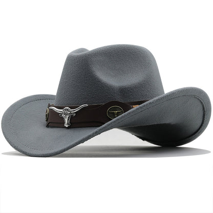 Beaira Western Cowboy Hat 4 Sizes Black Woolen Jazz Top Hat Men Ethnic Style Cow Head Ribbon Felt Cap Women Children Riding Fedora Hat