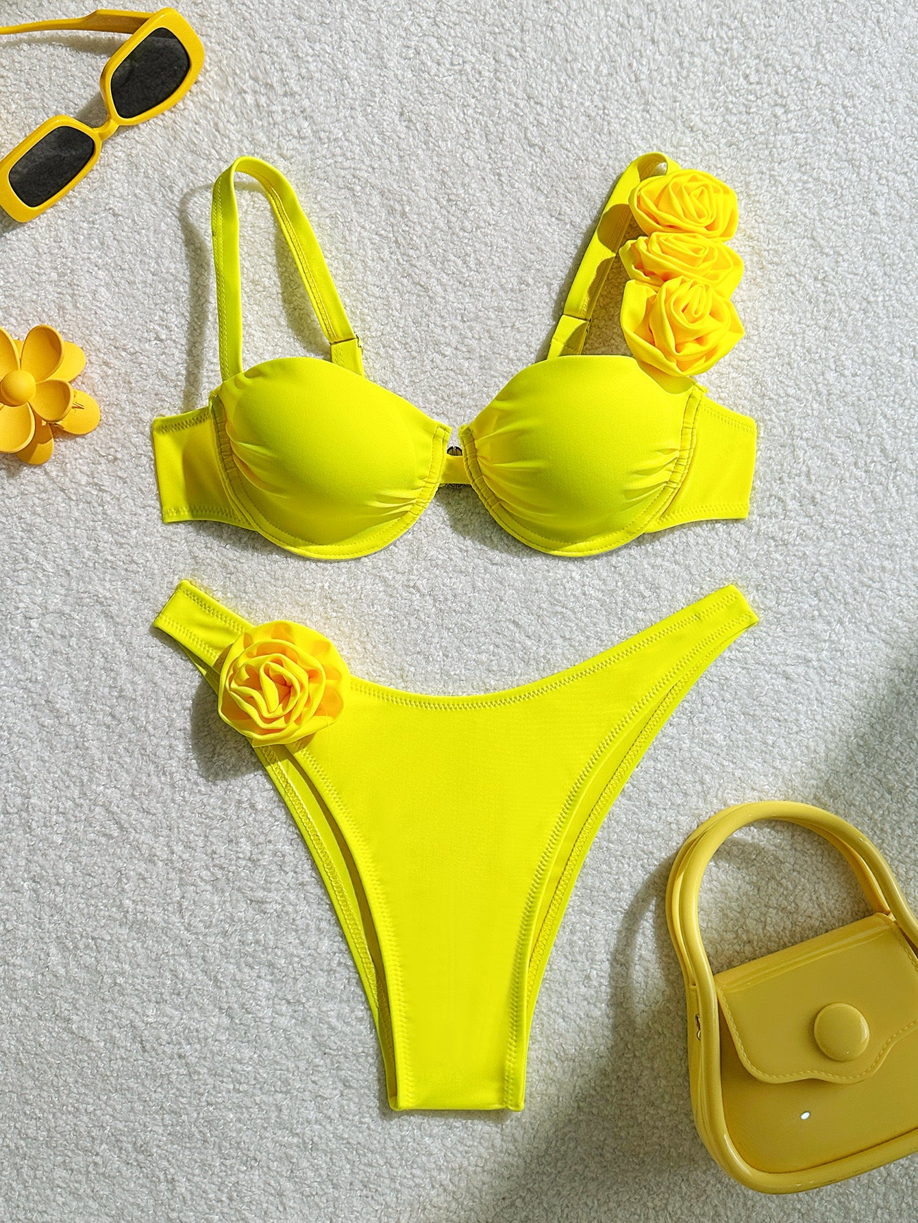 Beaira New Summer Bikini Set Women Swimsuit 3d Flower Designer Swimwear Backless Push Up Thong Bathing Suit Underwire Biquini