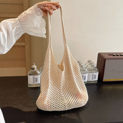 Beaira Women Hollow Summer Bag Solid Color Aesthetic Hobo Bag Large Capacity Knitted Tote Handbag Ladies Daily Handbag