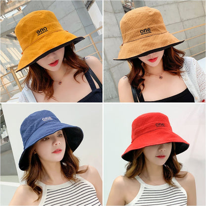 Beaira Womens ‘ONE‘ Letter Embroidery Double-Sided Cotton Bucket Hat
