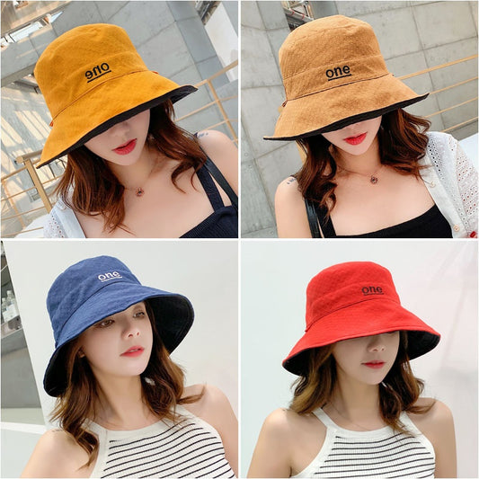 Beaira Womens ‘ONE‘ Letter Embroidery Double-Sided Cotton Bucket Hat