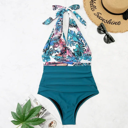 Beaira Fashion Printed One Piece Swimsuit Women Bathing Suit Sexy Bikinis Swimming Suits Ladies Beachwear Backless Lace Up Swimwear