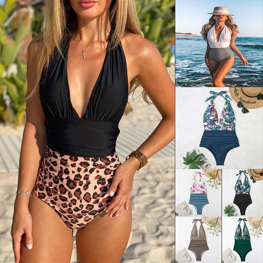 Beaira Fashion Printed One Piece Swimsuit Women Bathing Suit Sexy Bikinis Swimming Suits Ladies Beachwear Backless Lace Up Swimwear