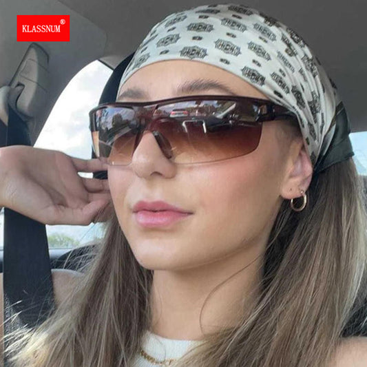 Beaira Women Sport Punk Sunglasses Wrap Around Y2K Sunglasses One Piece Frameless Eyewear Trendy 2000's Shades UV400 Men Glasses